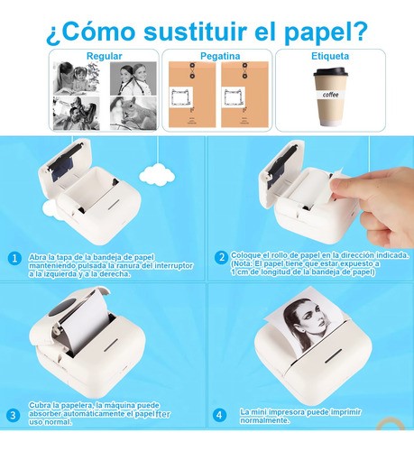 Mini Impresora Térmica Portátil Bluetooth Multifuncional blanco.