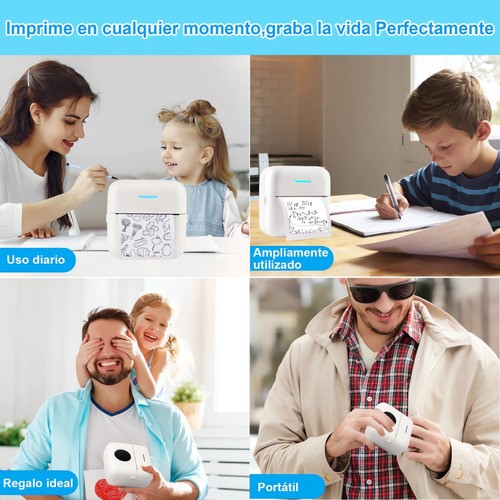 Mini Impresora Térmica Portátil Bluetooth Multifuncional blanco.