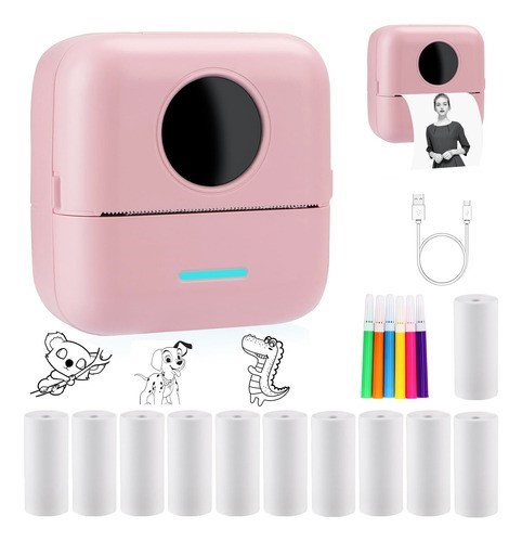 Mini Impresora Térmica Portátil Bluetooth Multifuncional rosa