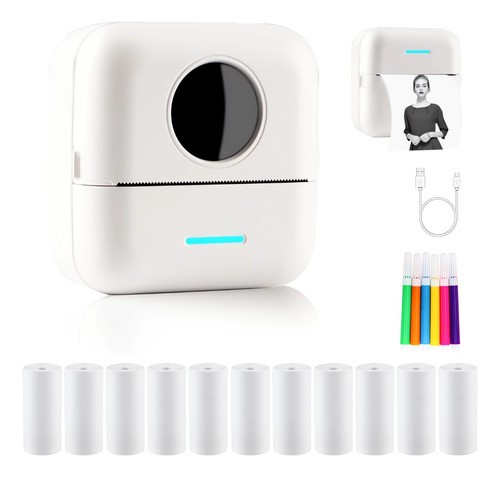 Mini Impresora Térmica Portátil Bluetooth Multifuncional blanco.