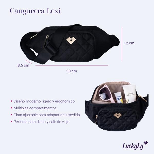 LuckyLy Cangurera para Mujer de Moda y Deportiva Rinonera Versatil tipo Bolsa Bandolera y Crossbody Modelo Lexi Negro