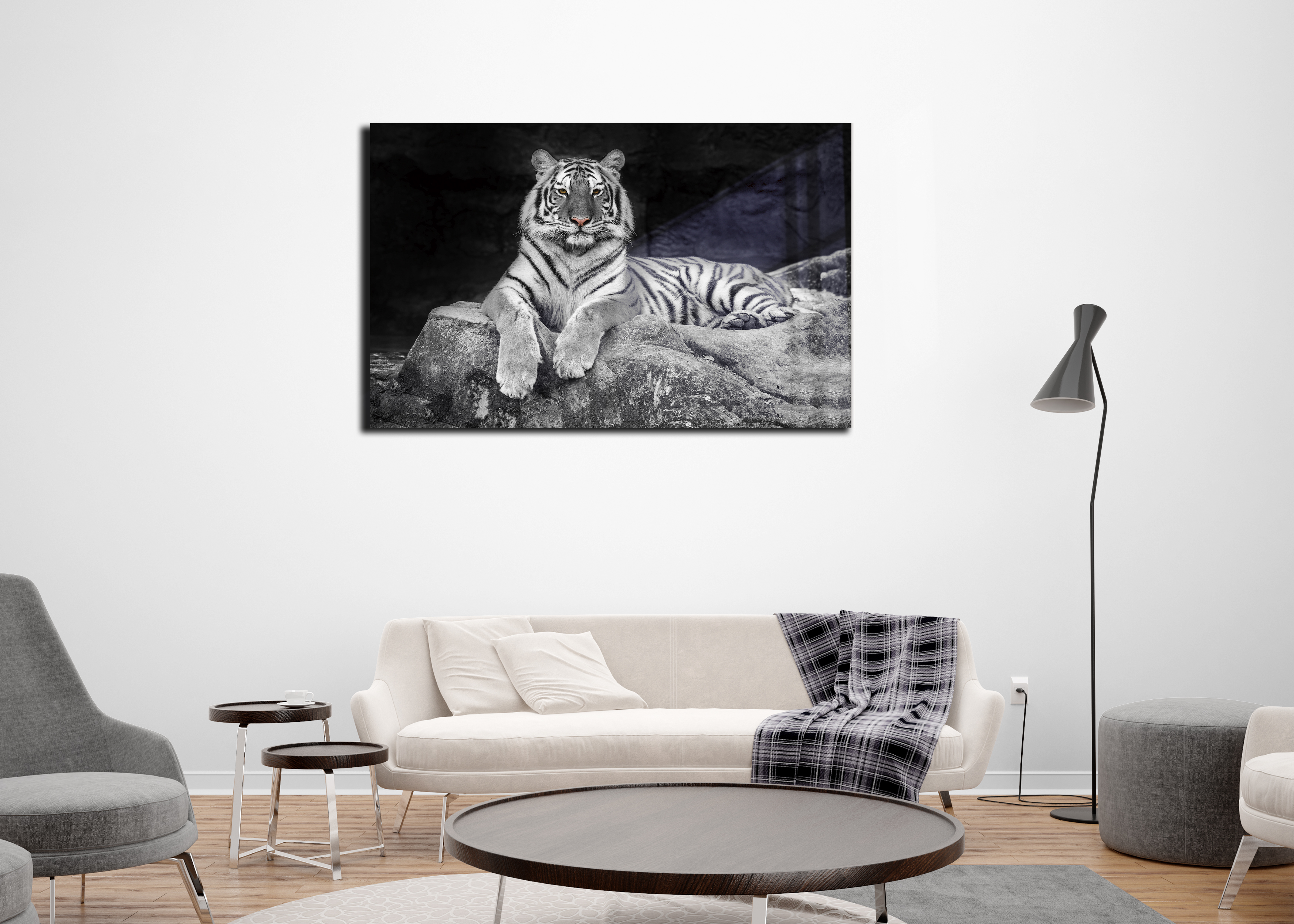 Cuadro Decorativo Acrílico Tigre en Blanco y Nego 70x120  