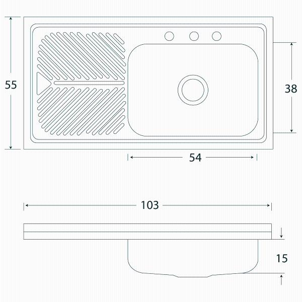 Fregadero Cocina Sobreponer 1 Tina 103x55x15 Eb Cacm201 Izq