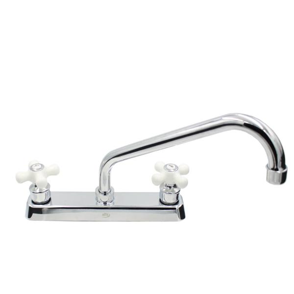 Llave Mezcladora Agua Fregadero O Tarja De Cocina Alfa Cromado Manerales Blanco Porcelana