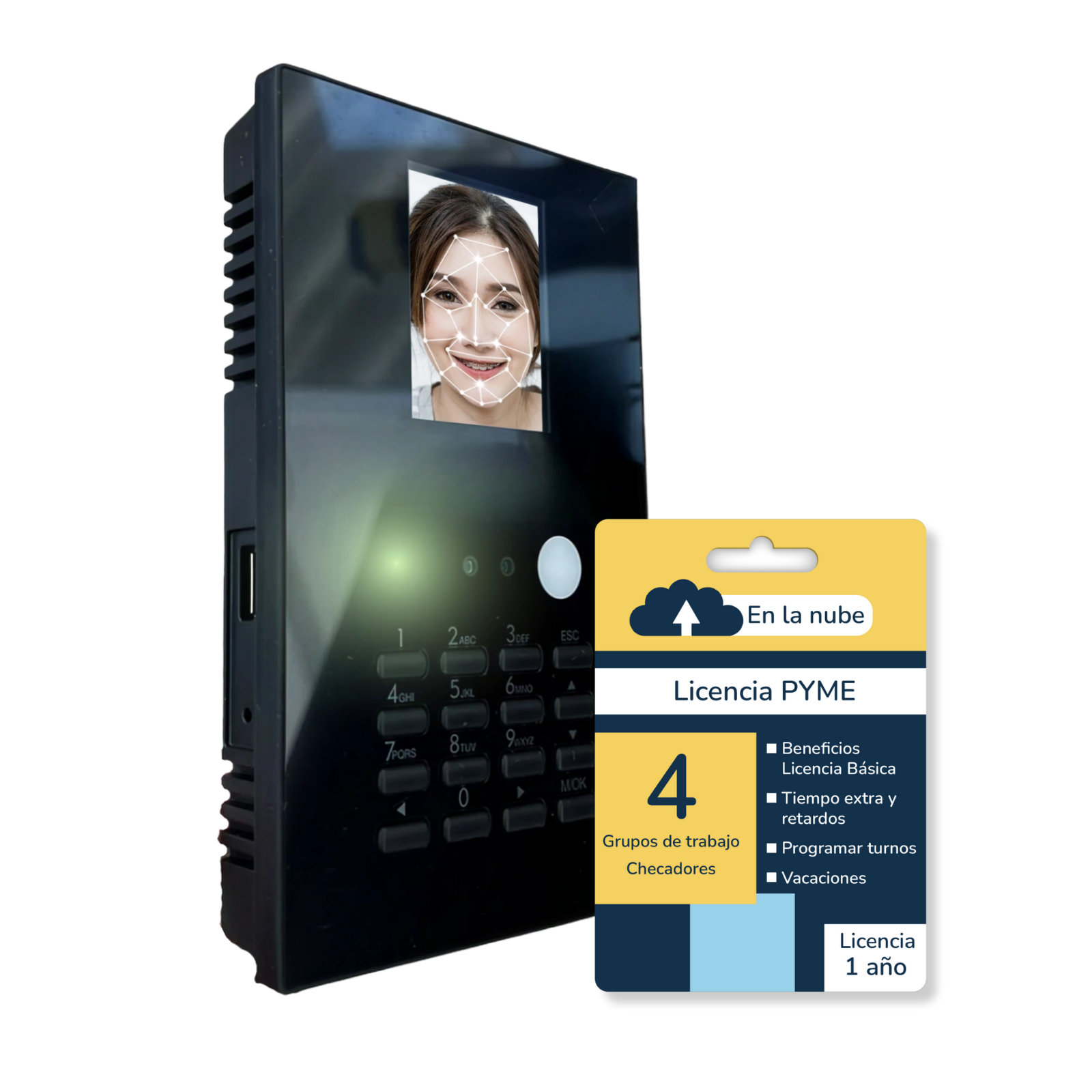 BioNet Reloj checador biométrico serie E, más licencia PYME, asistencia de tiempos de 25 empleados por reconocimiento facial, máquina para fichar, marcar tarjeta, control de asistencia