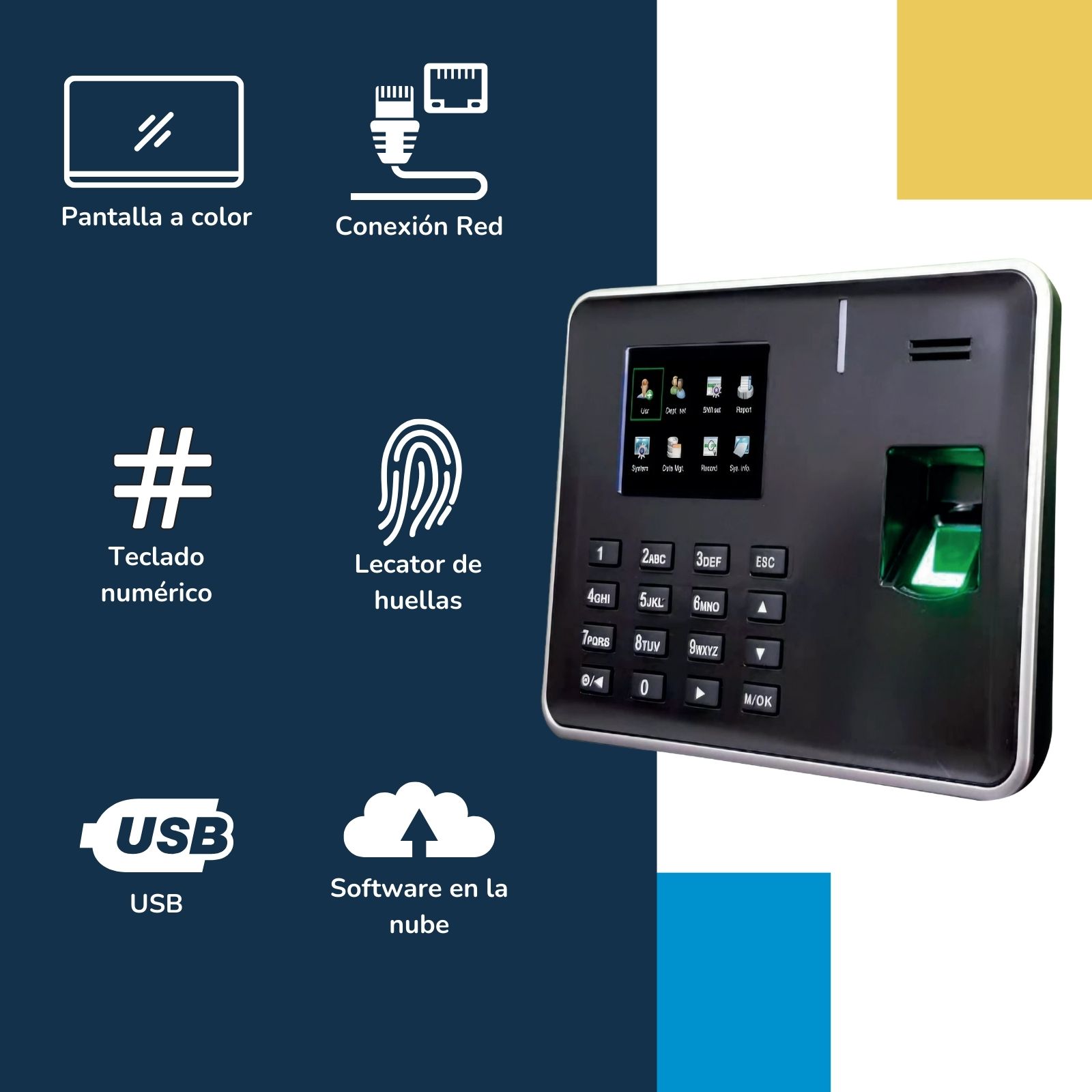 BioNet Reloj checador biométrico serie A más licencia PYME, 25 empleados por huella digital, asistencia de tiempos, máquina para fichar, marcar tarjeta, control de asistencia