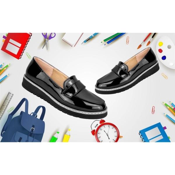 Zapato Niña Escolar Charol Negro Casual Moda Cómodos 2122-CN.