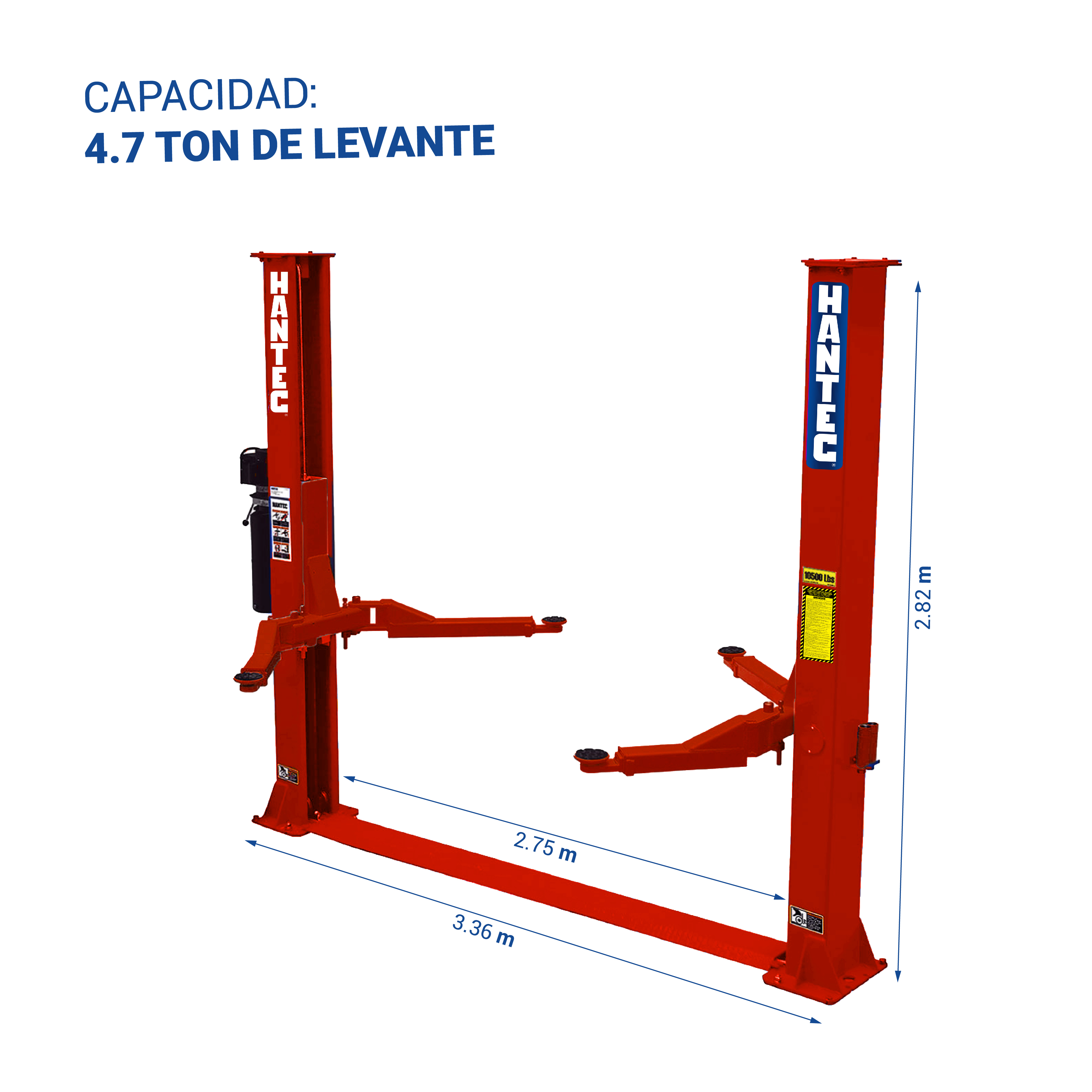 Rampa Automotriz Hidráulica 2 Postes Altura Libre 10,500 Lb 220V