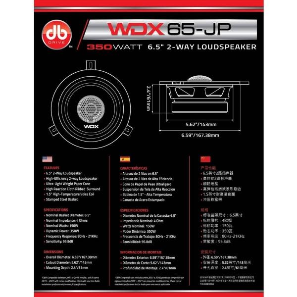 Bocinas para Jeep DB Drive WDX65-JP 350 Watts 6.5 Pulgadas 4 Ohms 150 Watts RMS WDX Series 