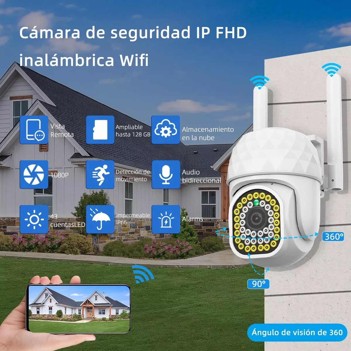 2pcs Cámara De Seguridad Hd Wifi De Visión Nocturna Alarma Blanco