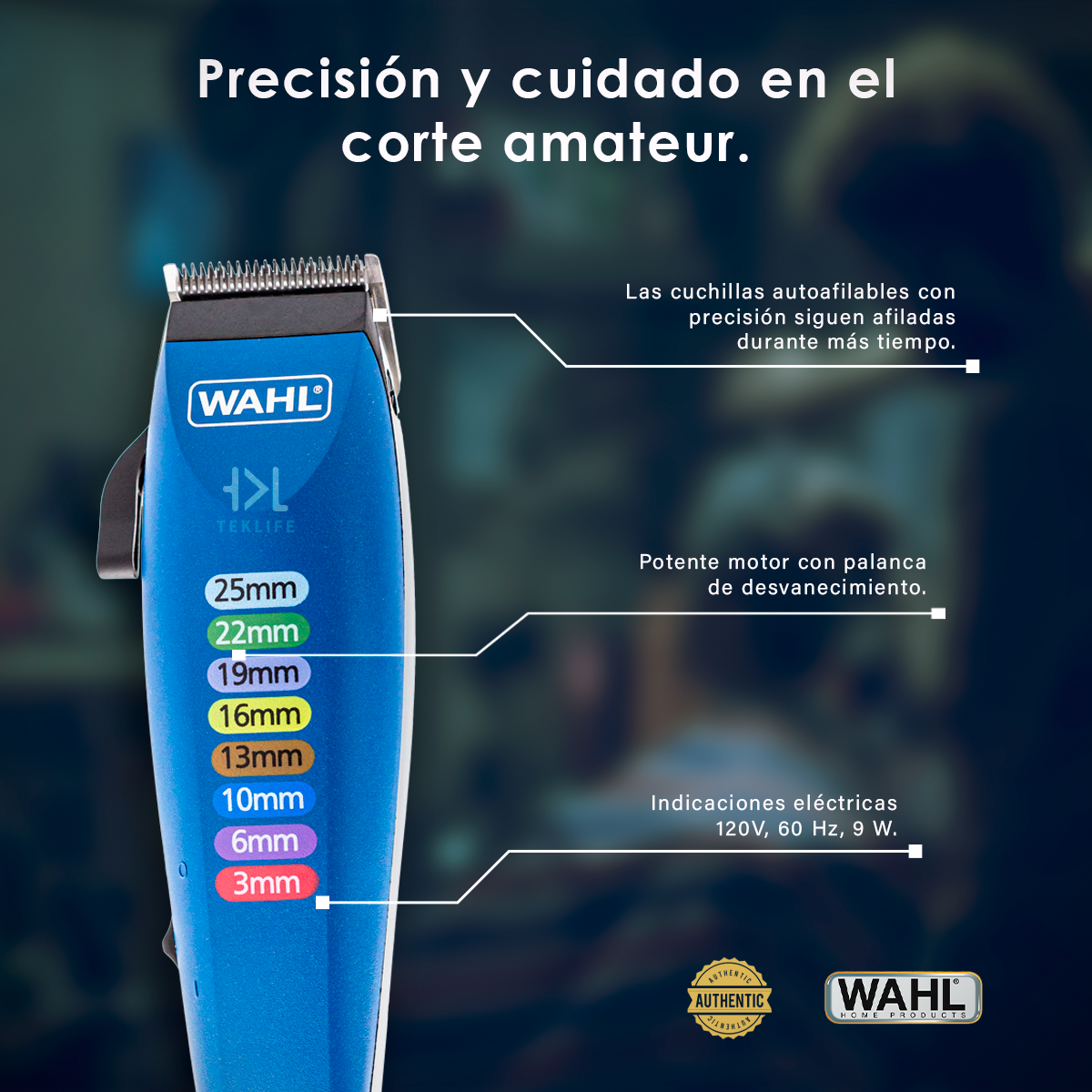 Cortapelo Wahl Color Code 17 Piezas Con Palanca De Ajuste Azul