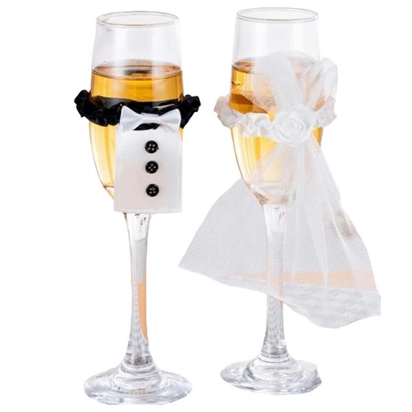 Cubierta Para Copas de Vino Para Boda Despedida De Soltera diseño de novia y novio.