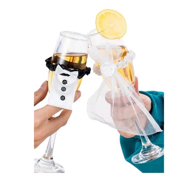 Cubierta Para Copas de Vino Para Boda Despedida De Soltera diseño de novia y novio.
