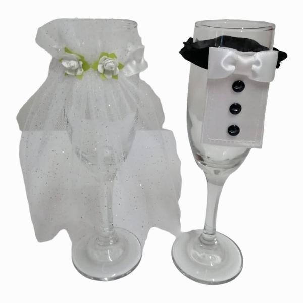 Cubierta Para Copas de Vino Para Boda Despedida De Soltera diseño de novia y novio.