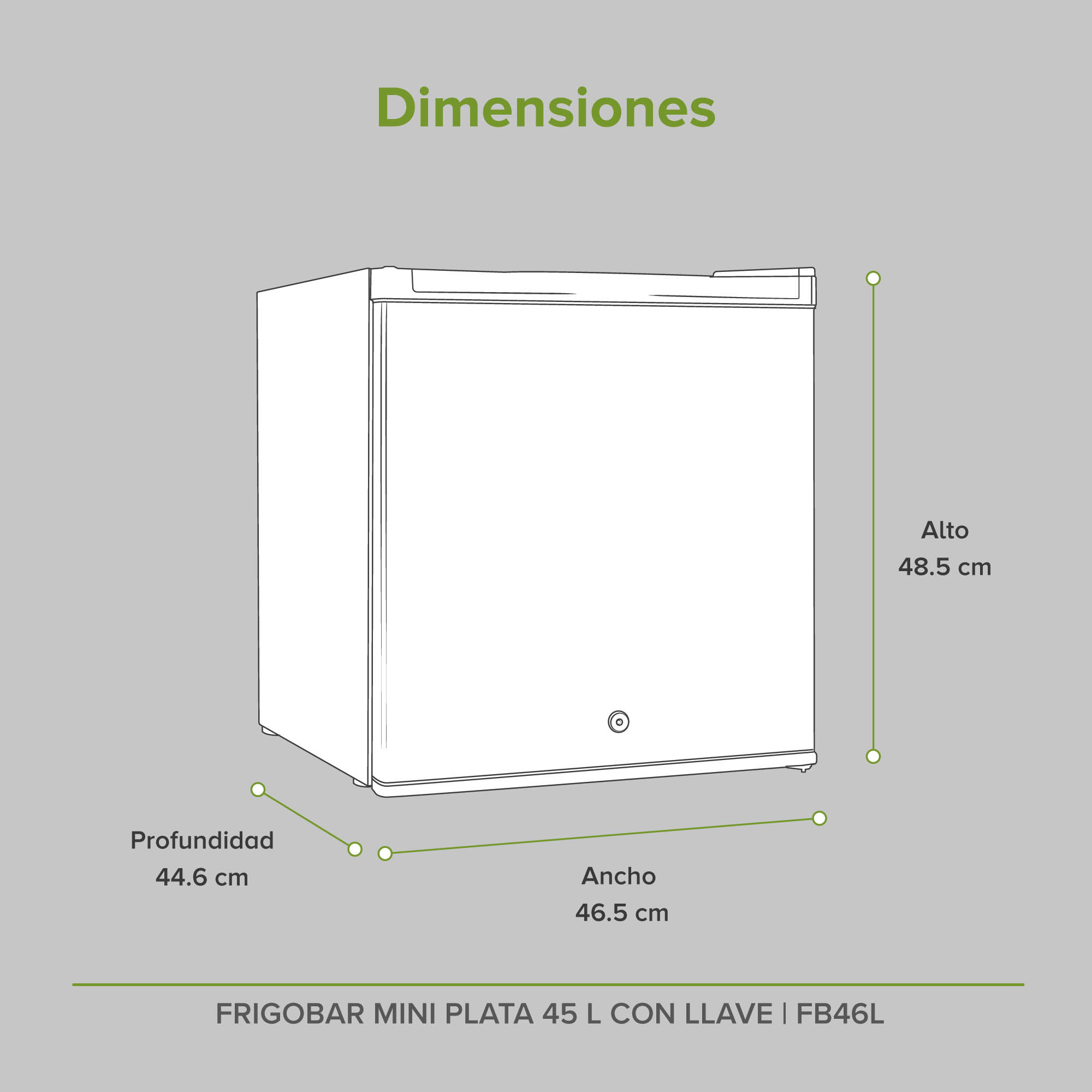 Frigobar Mini Color Plata De 1.6 Pies 45 Litros Con Llave  Avera FB46L