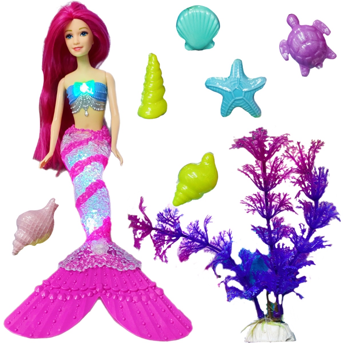 Muñeca Sirena Musical Con Luces Led Y Accesorios Atinil.