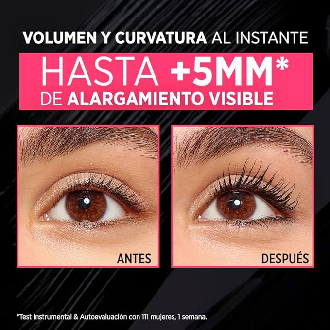 A L'Oreal Paris Máscara de pestañas Telescopic Lift a prueba de agua para levantamiento de pestañas, alargamiento y volumen, con hasta 36 horas de uso, negro, 10 ml.