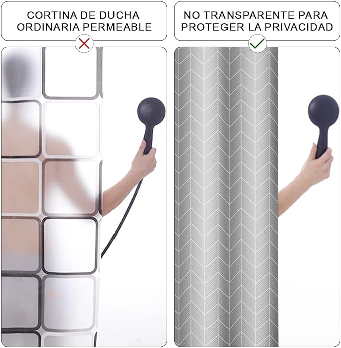 A VIDA4U Cortina de Ducha con Ganchos de 180x180cm, Cortina de Plástico Impermeable para Baño de Secado Rápido, Opaca y Antimoho Fácil de Instalar para Hogar, Dormitorio, Hotel, Moteles y Camping 	.
