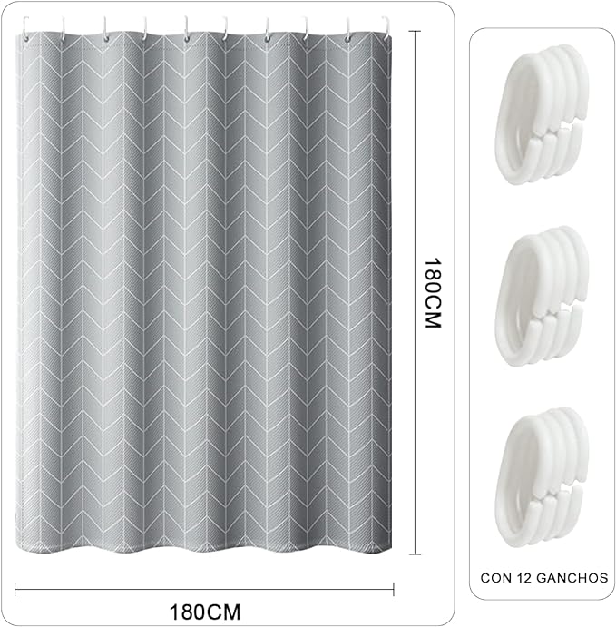 A VIDA4U Cortina de Ducha con Ganchos de 180x180cm, Cortina de Plástico Impermeable para Baño de Secado Rápido, Opaca y Antimoho Fácil de Instalar para Hogar, Dormitorio, Hotel, Moteles y Camping 	.