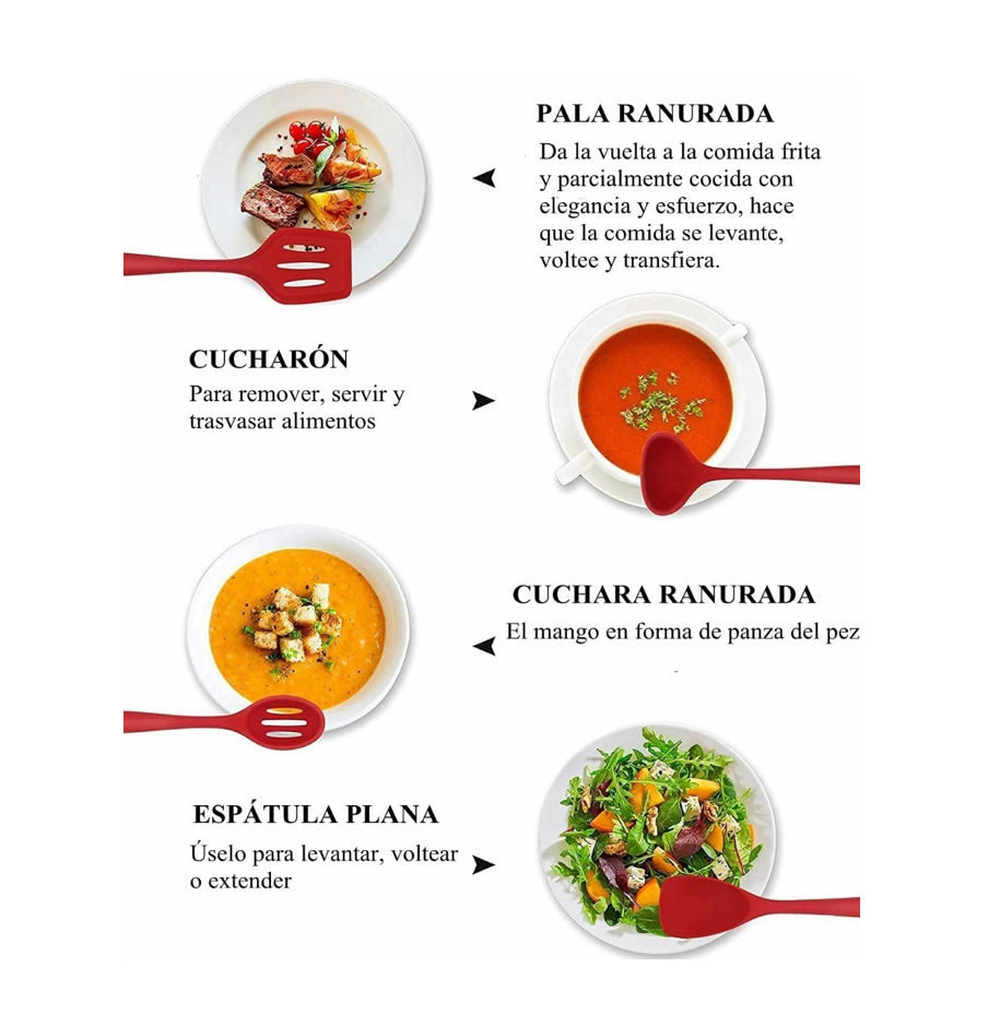 Utensilios De Cocina De Silicona Juego De 12 Grado De Comida rojo.