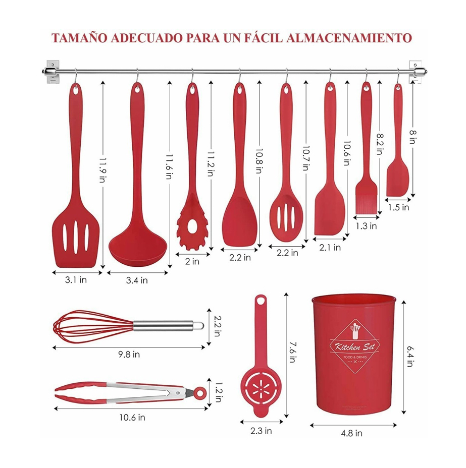 Utensilios De Cocina De Silicona Juego De 12 Grado De Comida rojo.