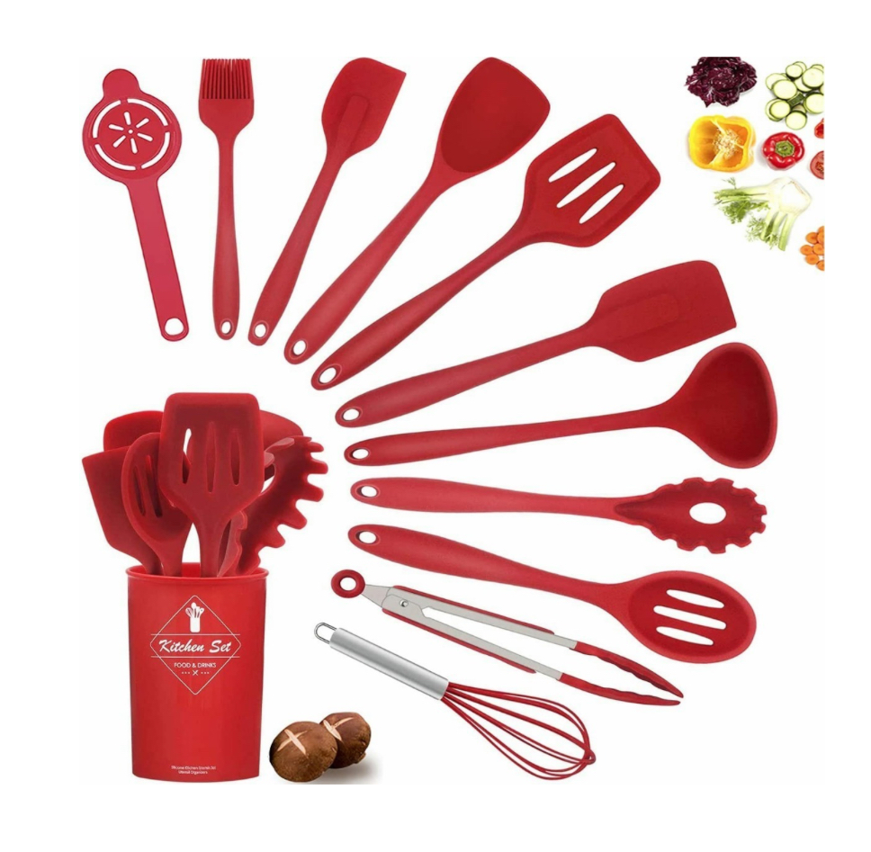 Utensilios De Cocina De Silicona Juego De 12 Grado De Comida rojo.