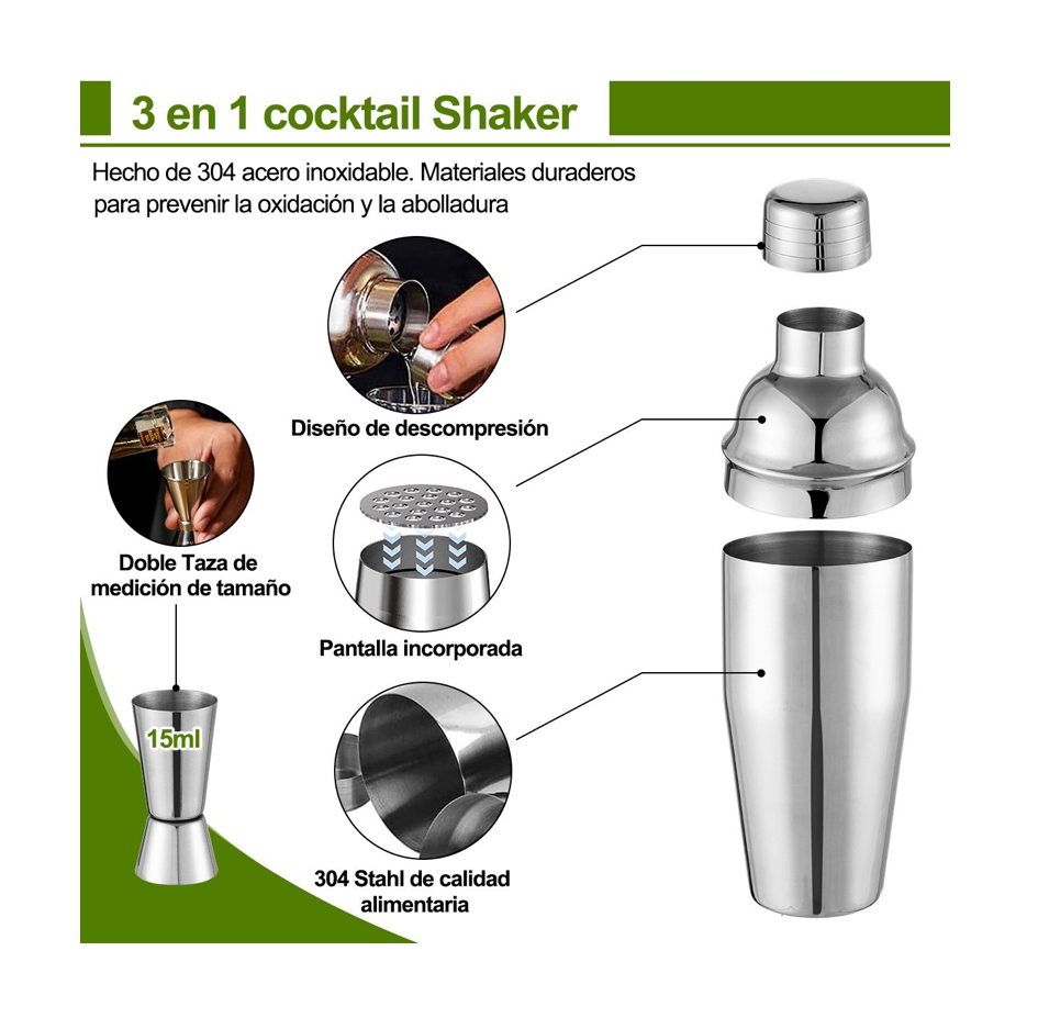 Set De Coctelería Para Bar 25 Piezas Cocteleras Cóctel 750ml.