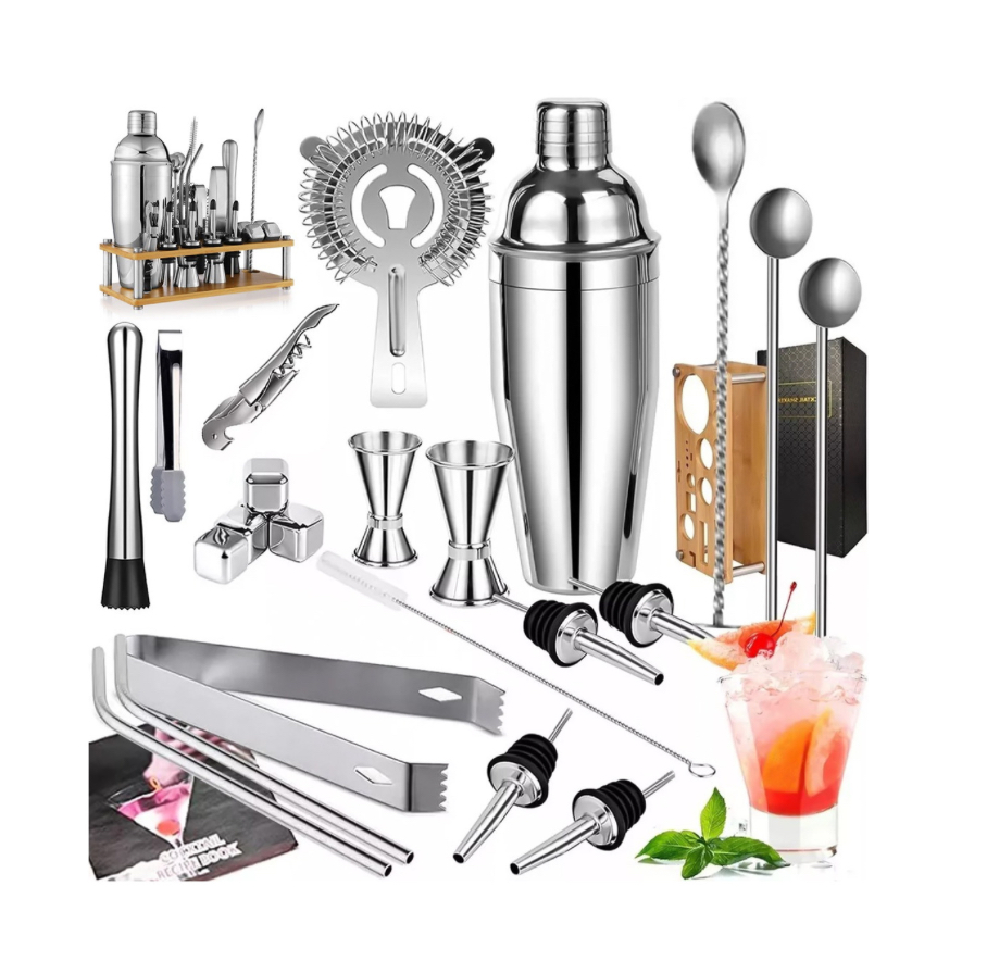 Set De Coctelería Para Bar 25 Piezas Cocteleras Cóctel 750ml.