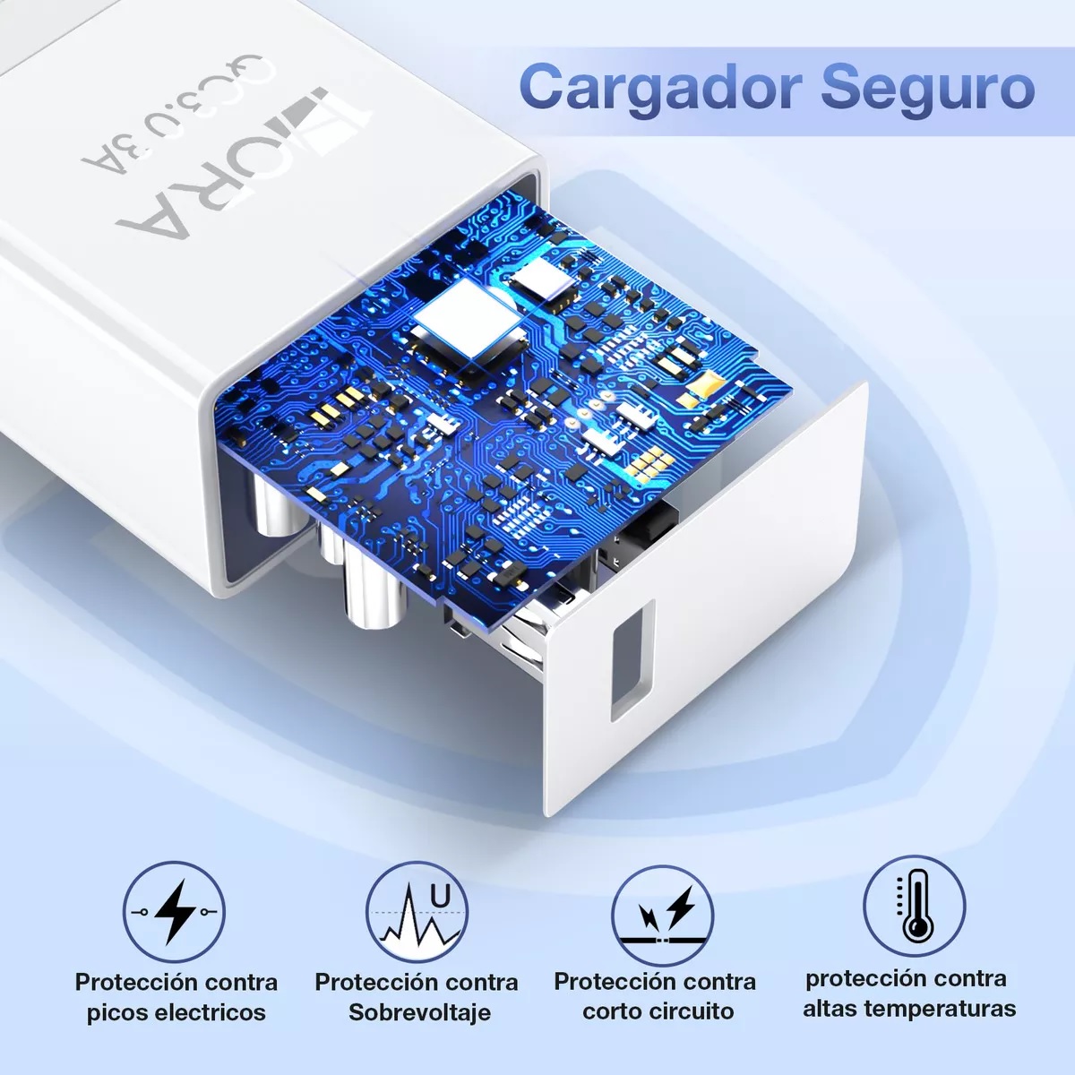 Cargador Universal Usb 3 Am Con Cable Tipo C 3.0 1hora Blanco