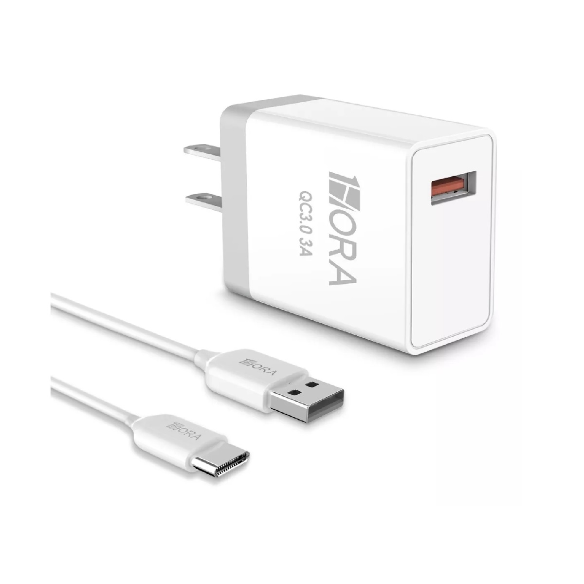 Cargador Universal Usb 3 Am Con Cable Tipo C 3.0 1hora Blanco