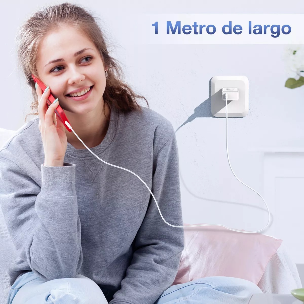 Cargador Universal Usb 3 Am Con Cable Tipo C 3.0 1hora Blanco