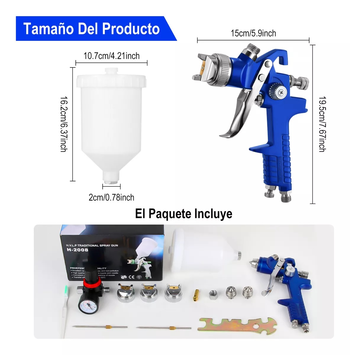 Pistola De Pintura 600cc Con 3 Boquillas Pistola 1.4/1.7/2.0