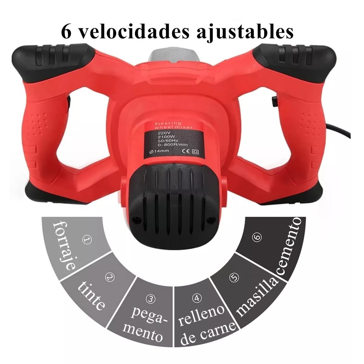 Mezcladora Eléctrica De Cemento/pintura Velocidad Ajustable rojo