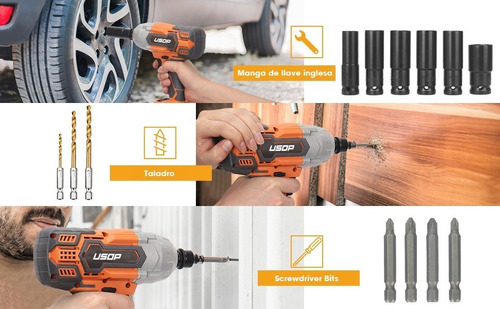 800n.m Llave De Impacto 1/2 Inalámbrica Usop C/2 Baterías