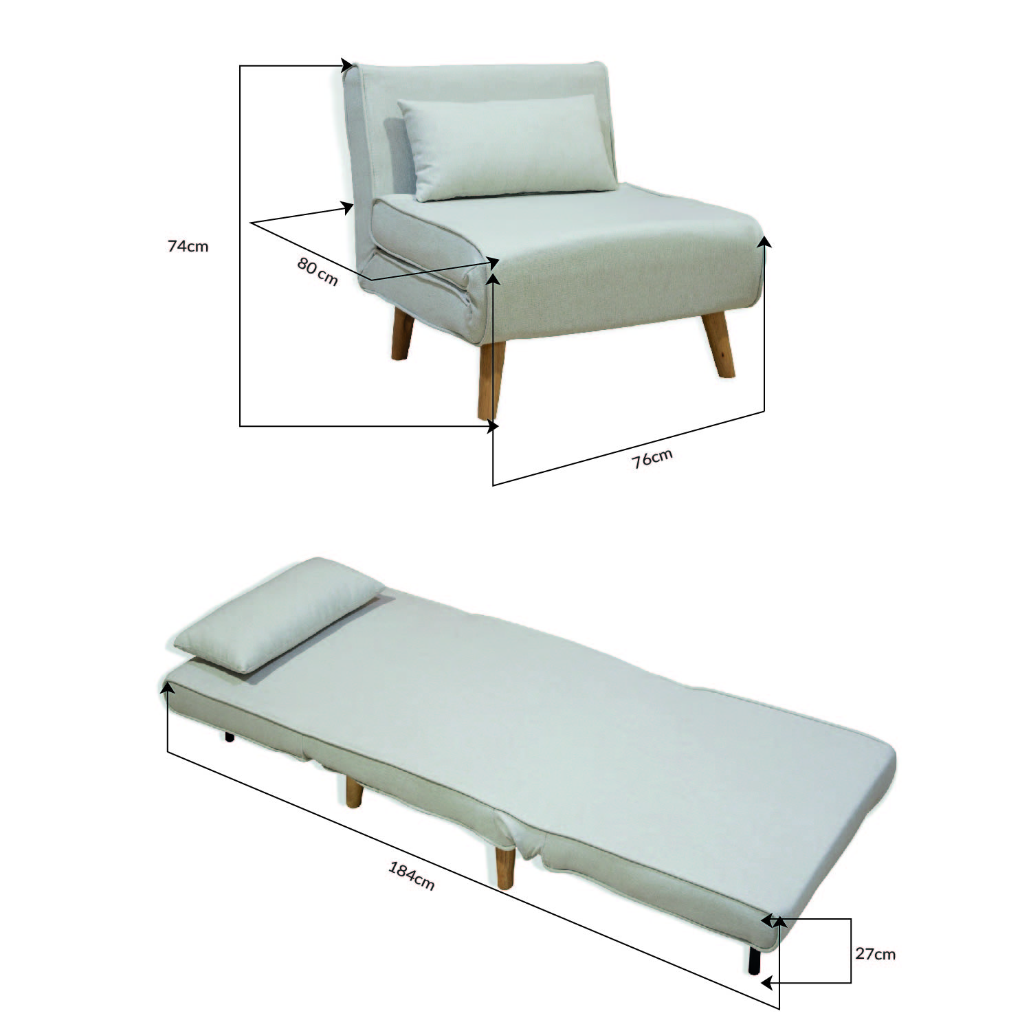 Ilios Innova | Sofá Cama Plegable Individual | Resistente y Elegante Sillón Armable Convertible con Estructura de Madera con cojín