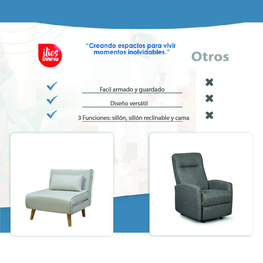 Ilios Innova | Sofá Cama Plegable Individual | Resistente y Elegante Sillón Armable Convertible con Estructura de Madera con cojín