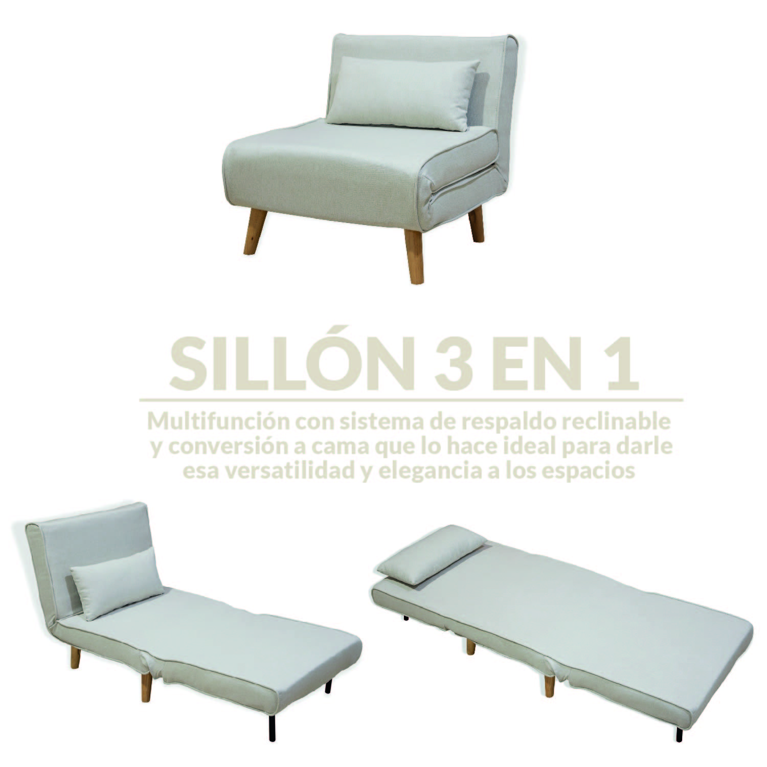 Ilios Innova | Sofá Cama Plegable Individual | Resistente y Elegante Sillón Armable Convertible con Estructura de Madera con cojín