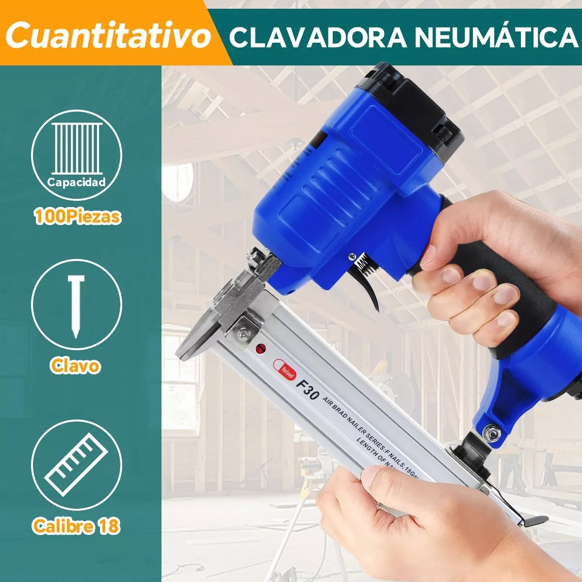 Clavadora Neumática Industrial Con 500 Clavos Calibre 18
