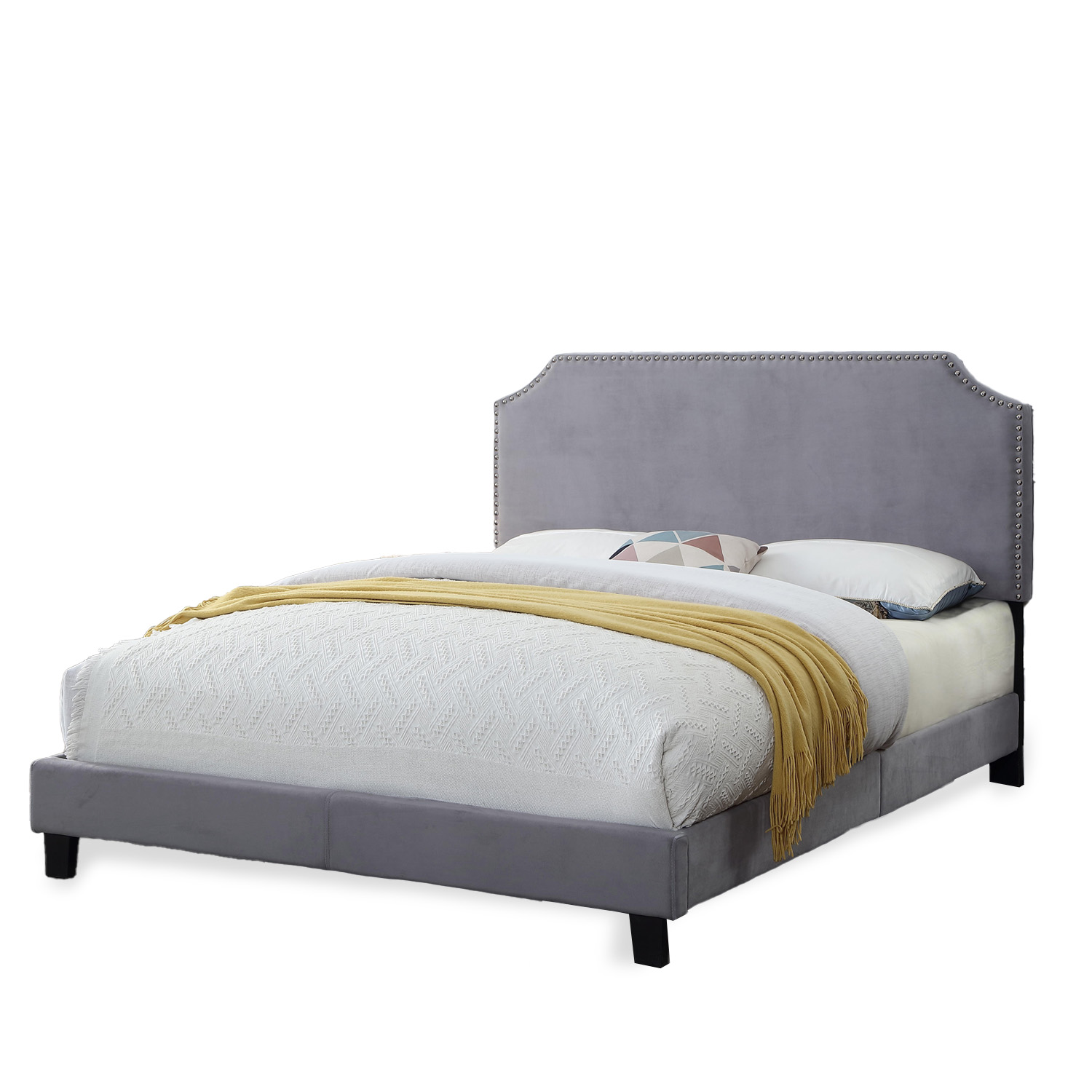 Ilios Innova | Elegante Base para cama King Size color gris con cabecera forrada y acolchada | Diseño minimalista | Resistente estructura de madera 