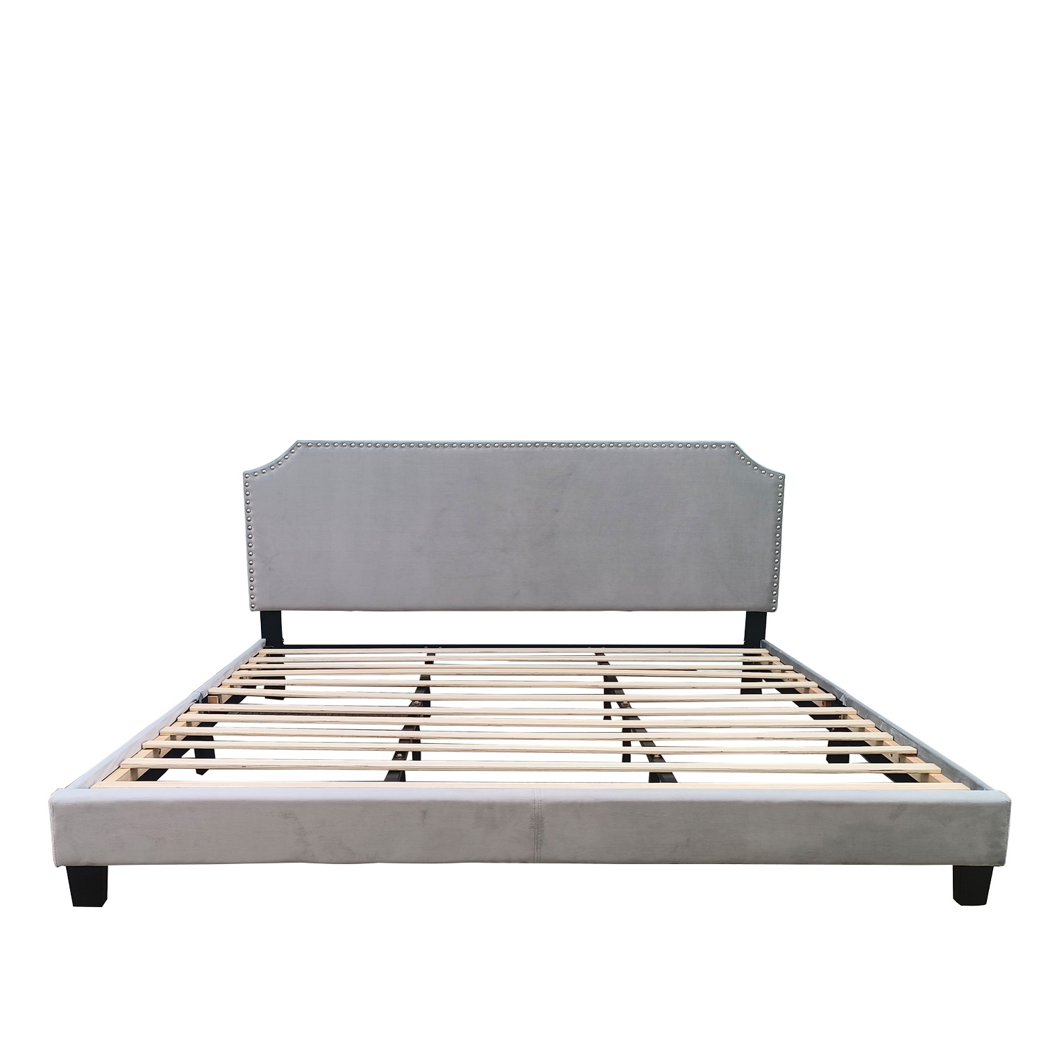 Ilios Innova | Elegante Base para cama King Size color gris con cabecera forrada y acolchada | Diseño minimalista | Resistente estructura de madera 