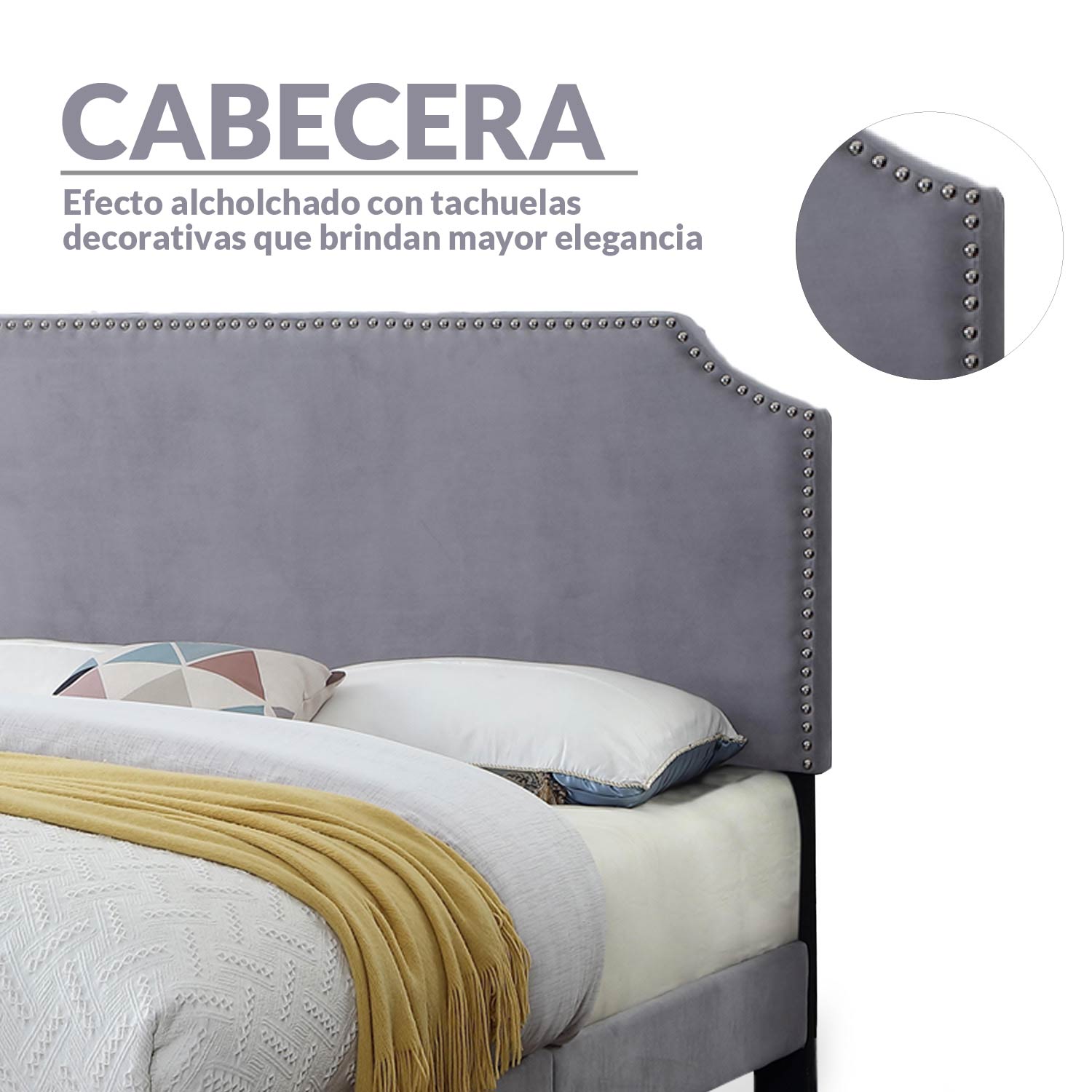 Ilios Innova | Elegante Base para cama King Size color gris con cabecera forrada y acolchada | Diseño minimalista | Resistente estructura de madera 
