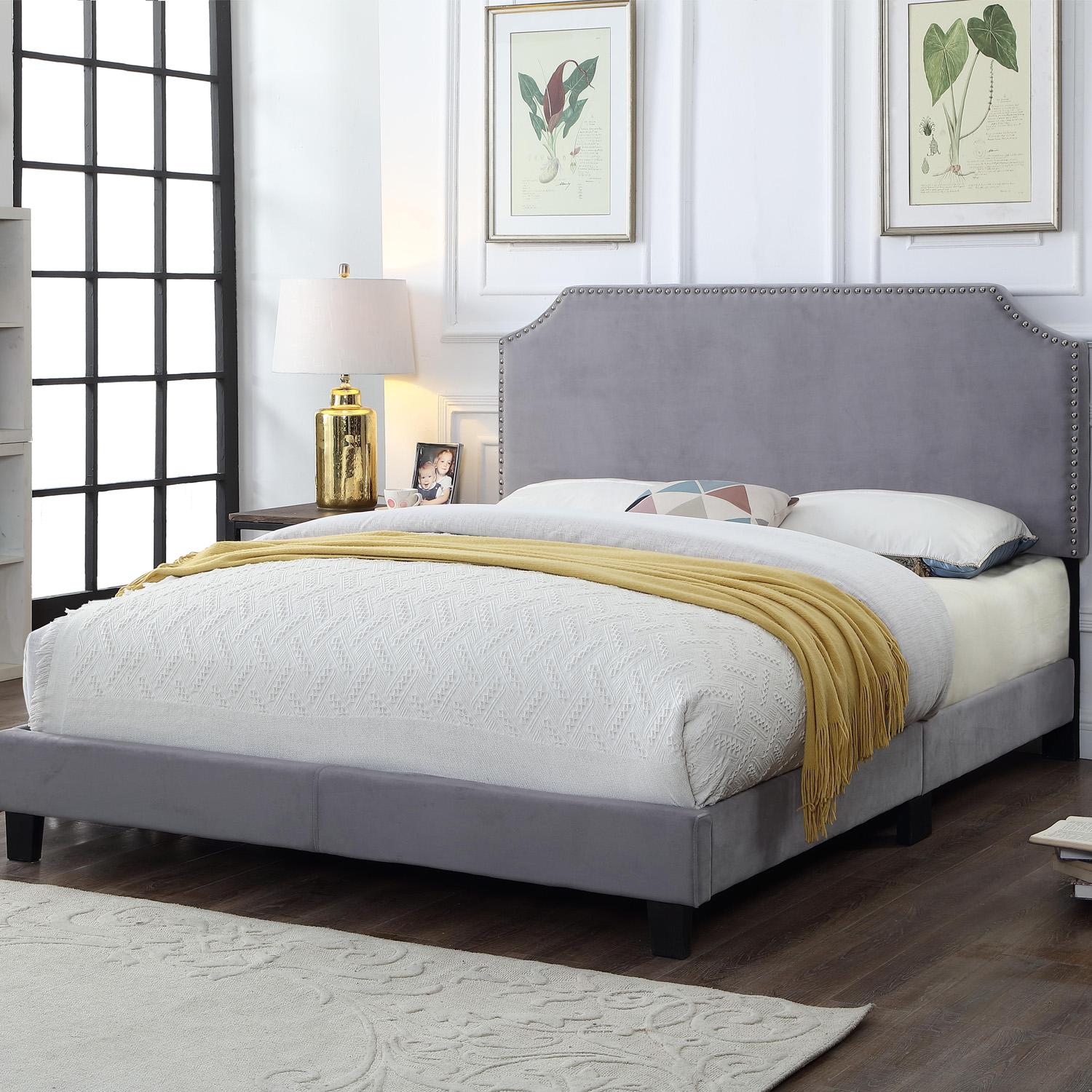 Ilios Innova | Elegante Base para cama King Size color gris con cabecera forrada y acolchada | Diseño minimalista | Resistente estructura de madera 