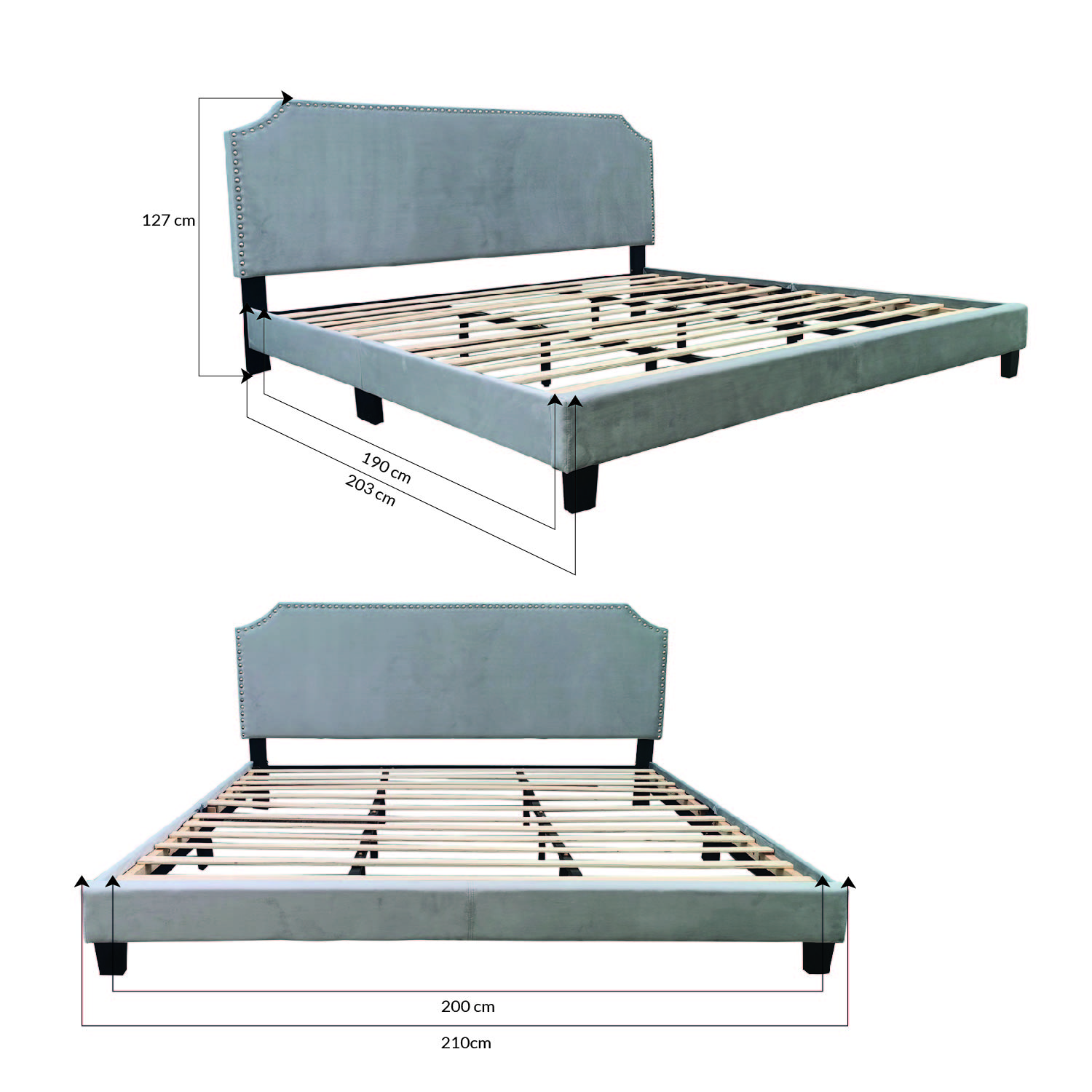 Ilios Innova | Elegante Base para cama King Size color gris con cabecera forrada y acolchada | Diseño minimalista | Resistente estructura de madera 