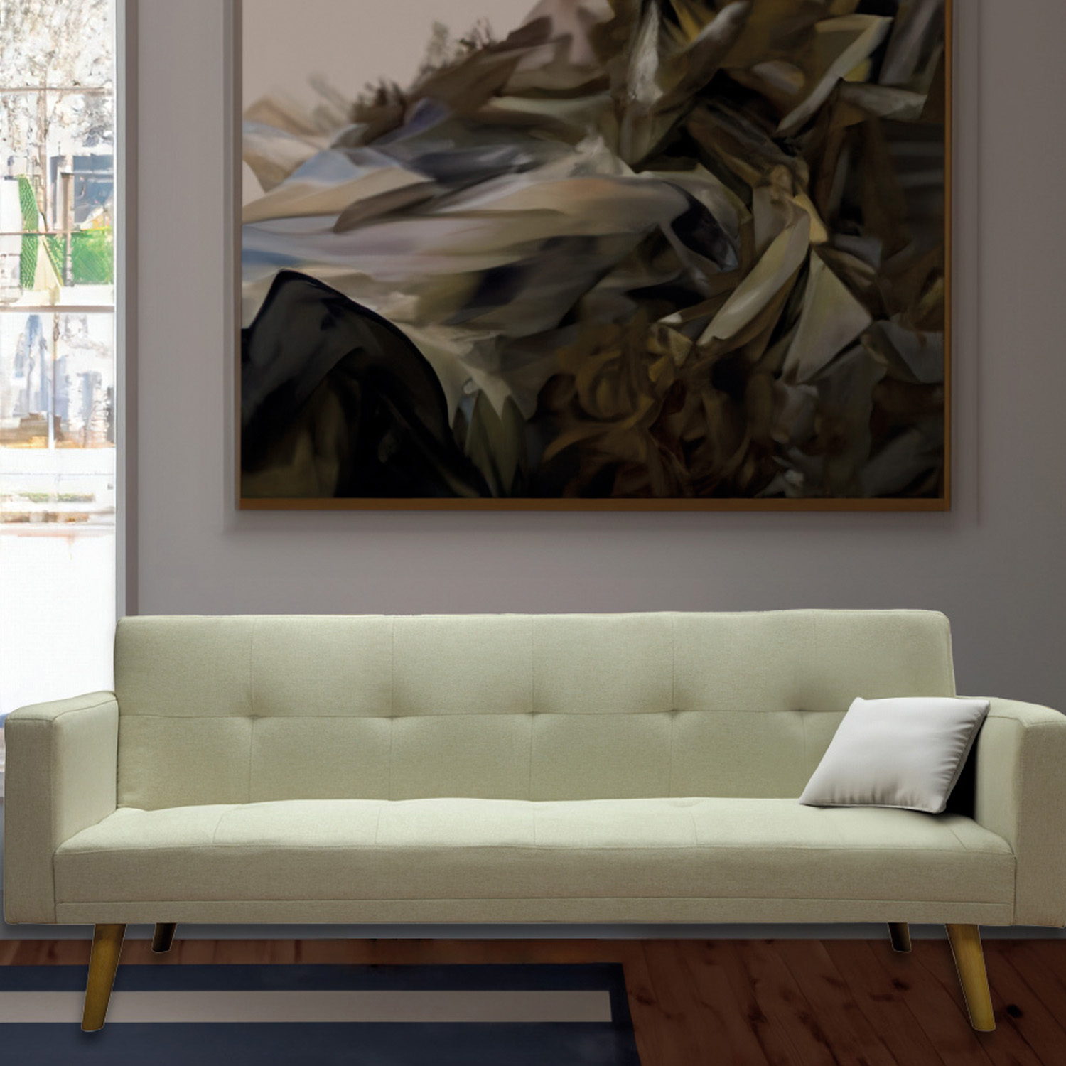 Ilios Innova | Sofá Cama Plegable Con Antebrazos | Resistente y Elegante Sillón Armable Convertible con Estructura de Madera Tapizado Lino