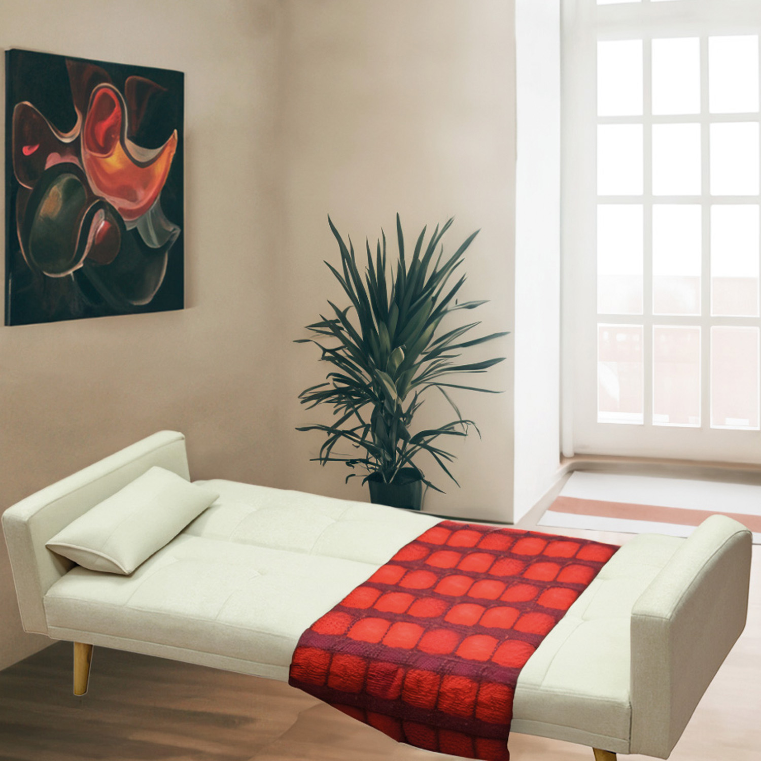 Ilios Innova | Sofá Cama Plegable Con Antebrazos | Resistente y Elegante Sillón Armable Convertible con Estructura de Madera Tapizado Lino