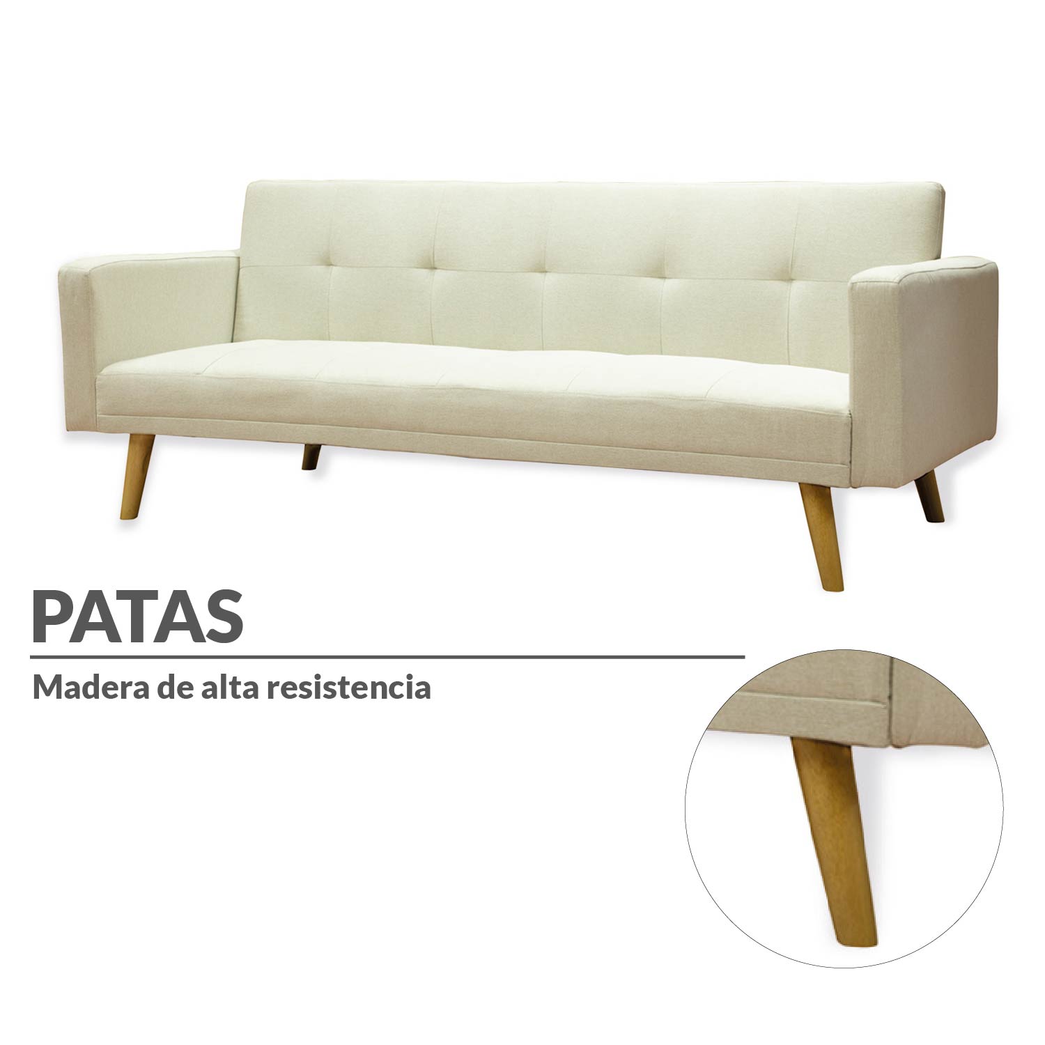 Ilios Innova | Sofá Cama Plegable Con Antebrazos | Resistente y Elegante Sillón Armable Convertible con Estructura de Madera Tapizado Lino