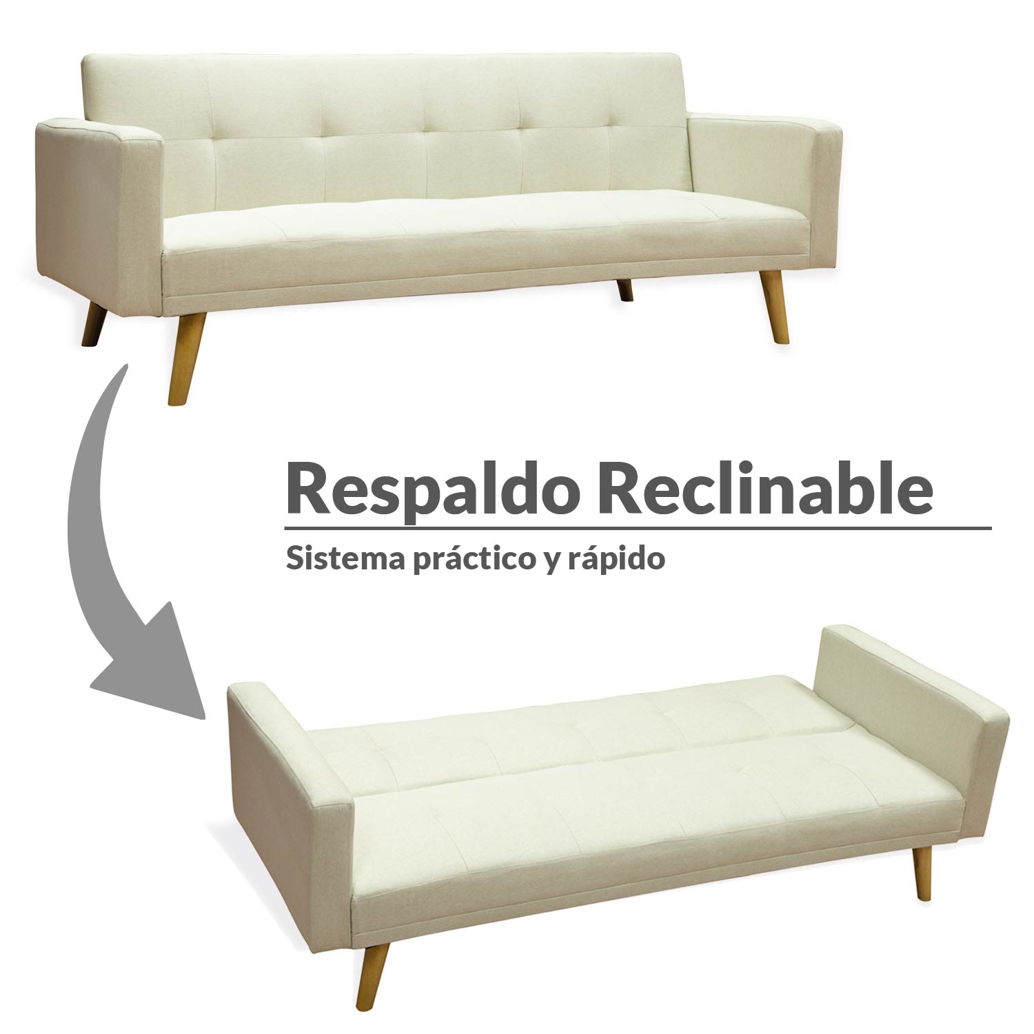 Ilios Innova | Sofá Cama Plegable Con Antebrazos | Resistente y Elegante Sillón Armable Convertible con Estructura de Madera Tapizado Lino