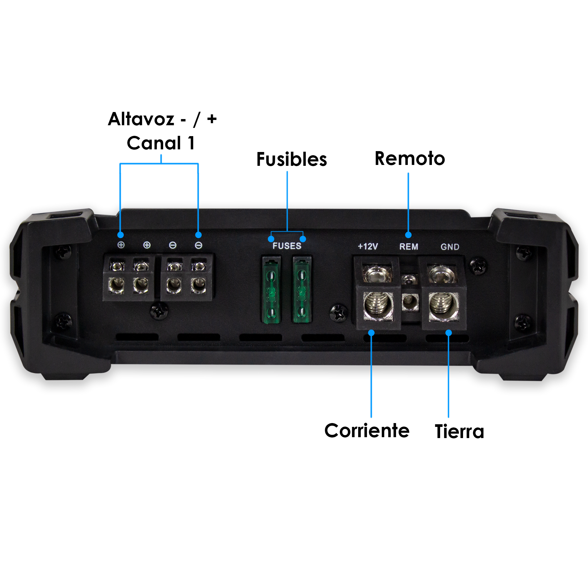 Amplificador Mono Block Nano-1600w Steelpro 1ch Control Bass Color Negro.