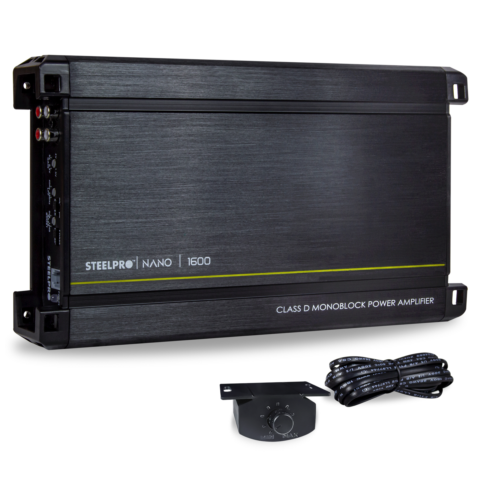 Amplificador Mono Block Nano-1600w Steelpro 1ch Control Bass Color Negro.