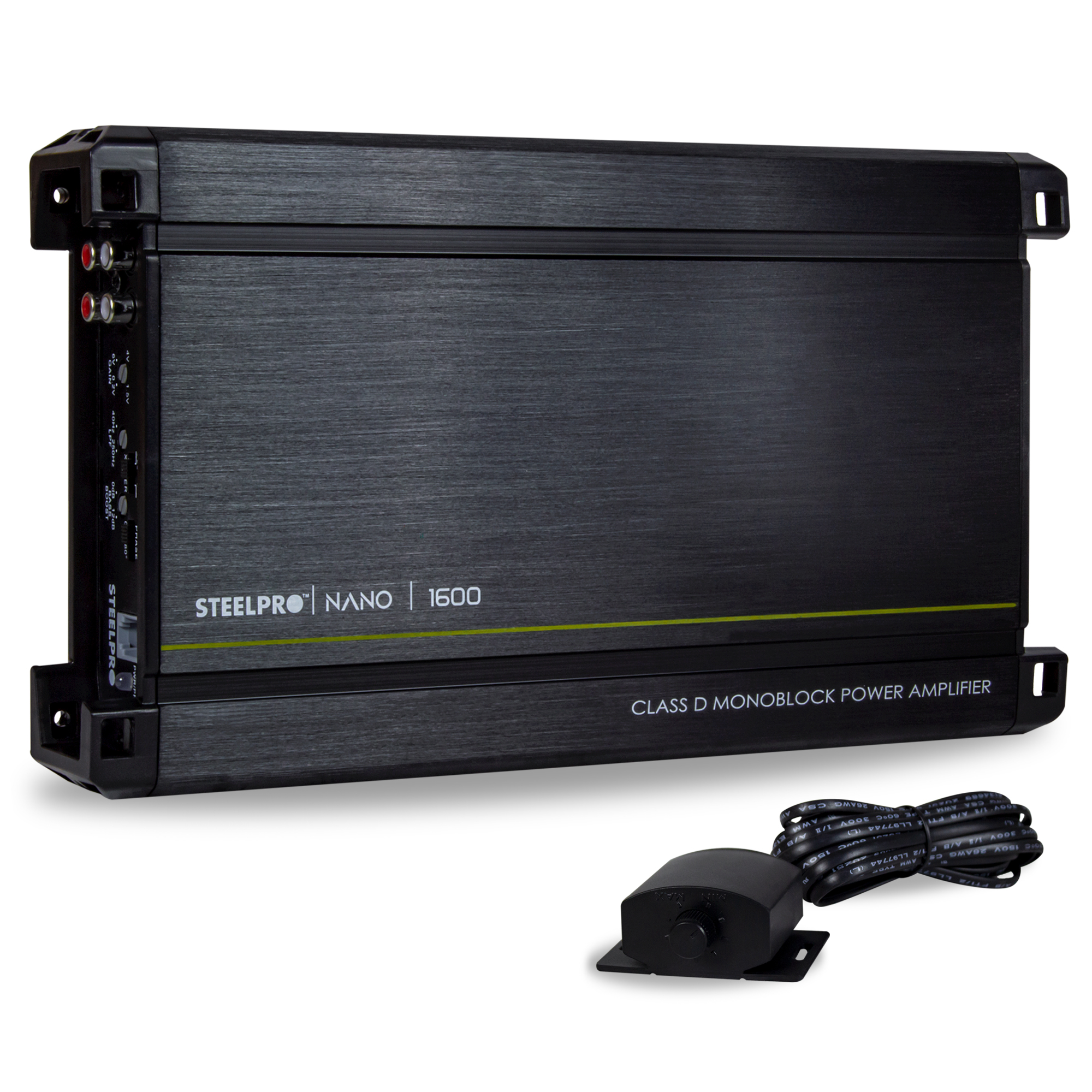 Amplificador Mono Block Nano-1600w Steelpro 1ch Control Bass Color Negro.